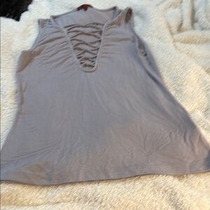 Gray Sleeveless Tank Top with Cut Out and Tie Front
